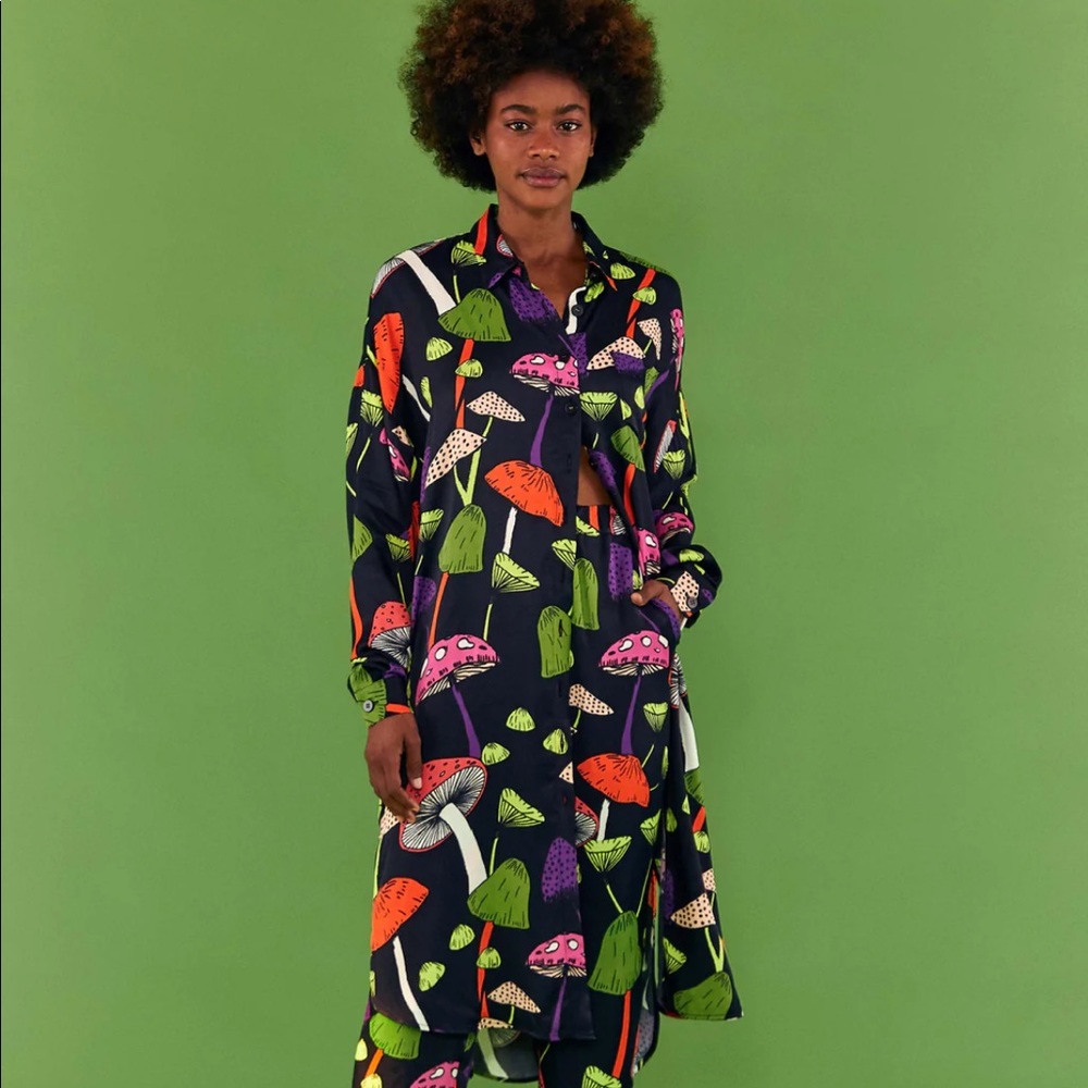 FARM RIO MUSHROOMS SHIRT DRESS